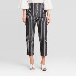 High Waist Pinstripe Crop Trousers
